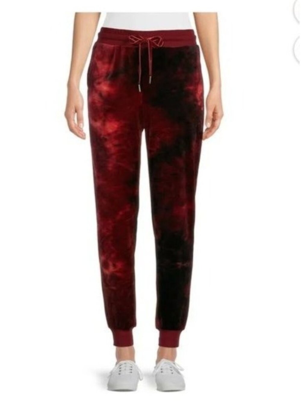 Tie-Dye Jogger Pants In Burgundy & Black Velour With Drawstring Waist For Women